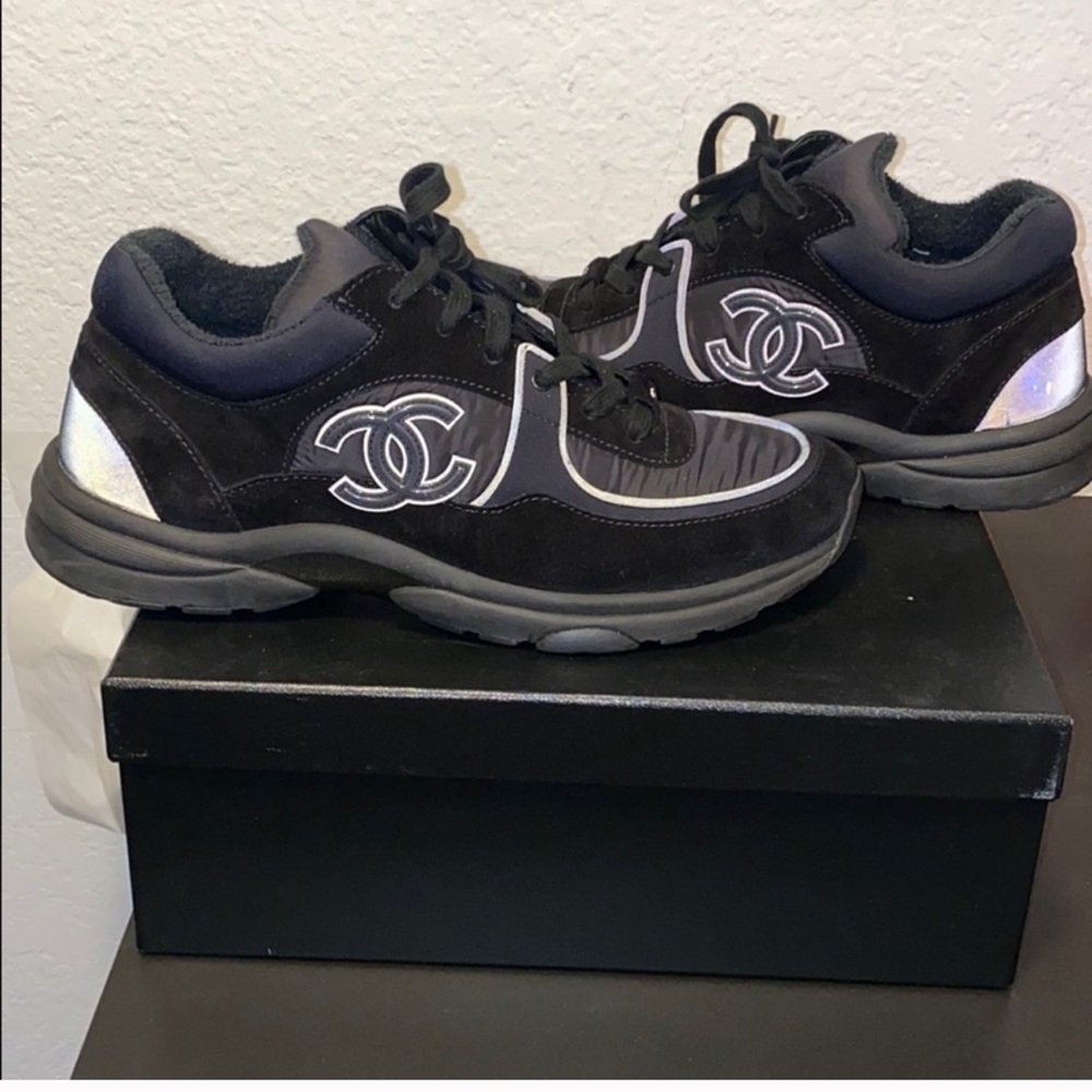 Chanel all black trainers